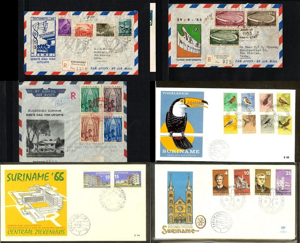 19x FDC's Suriname t/m 1975 [SU002], Postzegels en Munten, Ophalen of Verzenden, Nederland