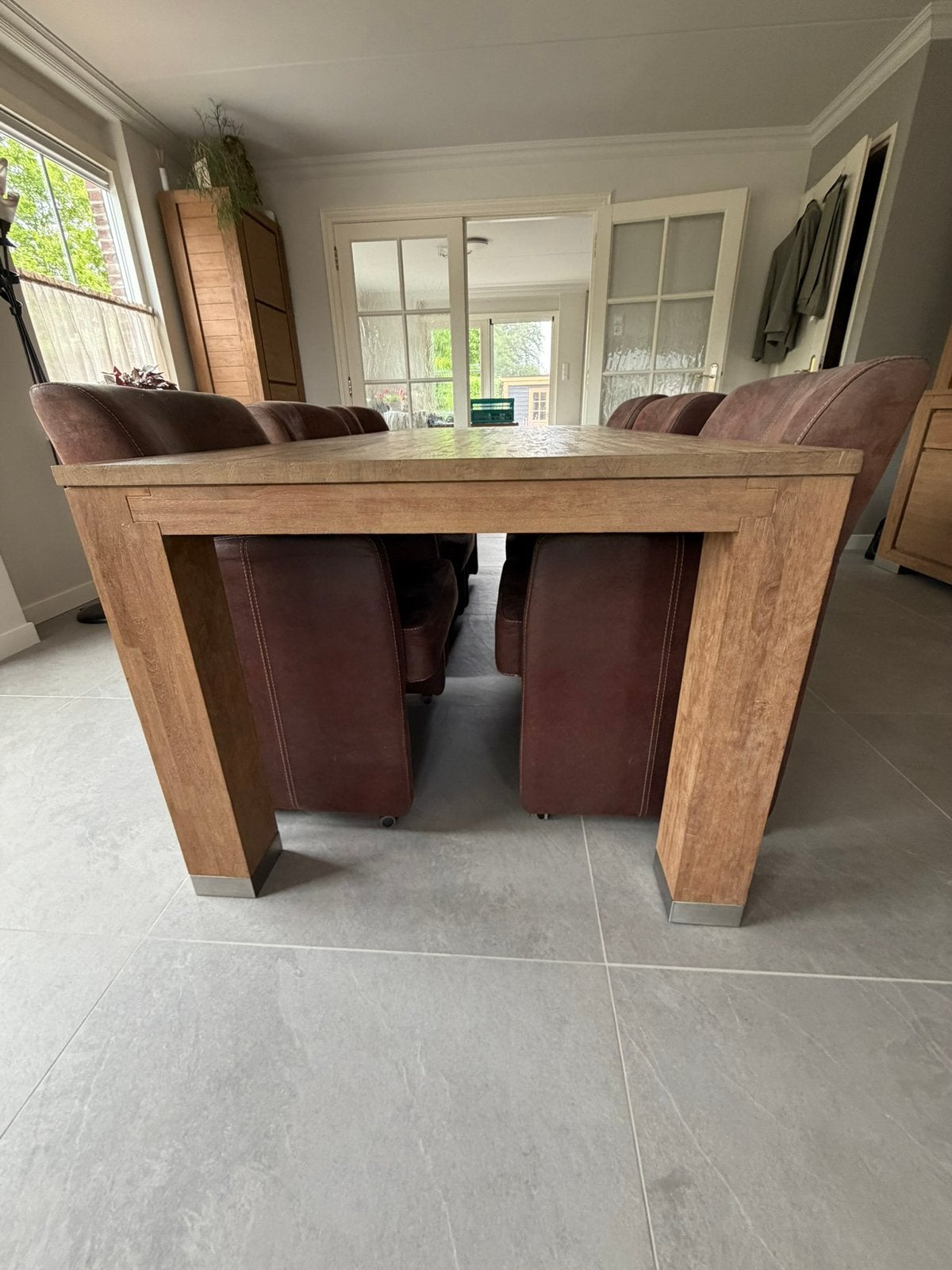 Eettafel (6 persoons) van teakhout, Ophalen, Gebruikt, Teakhout, 200 cm of meer