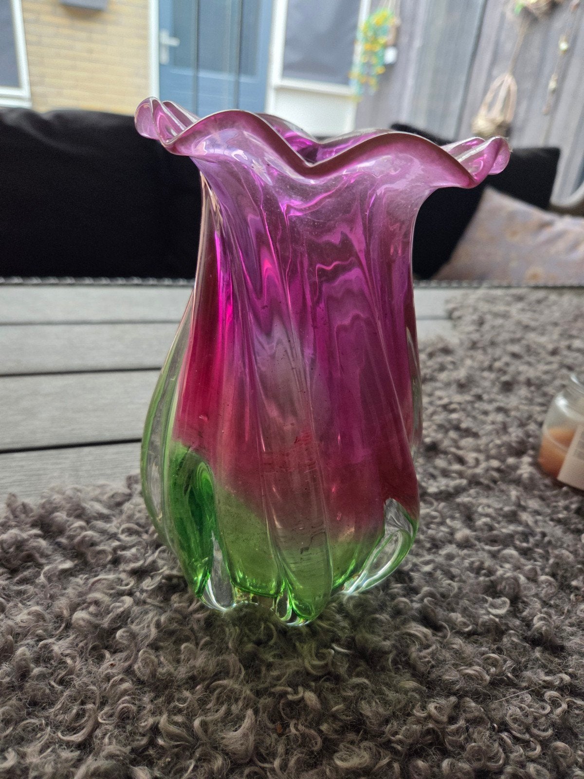 Unieke Murano vaas, roze/groen watermeloen, decoratief, Ophalen of Verzenden