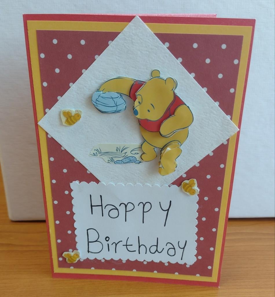 Zelfgemaakte Verjaardagskaart Winnie de Poeh., Ophalen of Verzenden, Nieuw, Disney