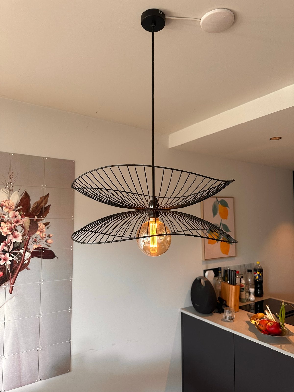 Moderne Zwarte Draad Hanglamp - Forestier libellule, Huis en Inrichting, Ophalen, Zo goed als nieuw, Metaal, E27 (groot)