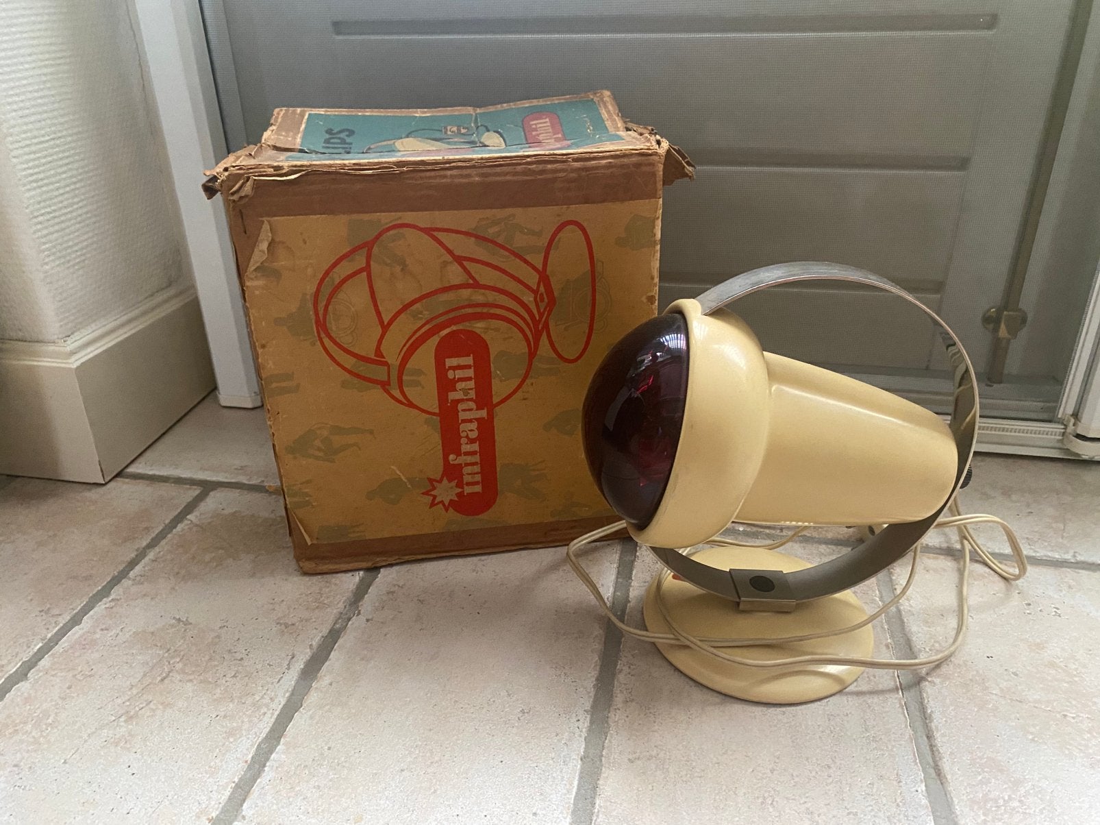 Vintage warmtelamp, Gebruikt, Gloeilamp, Philips, Metaal