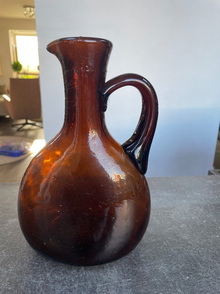 Vintage amberkleurige karaf van zwaar glas, Ophalen of Verzenden