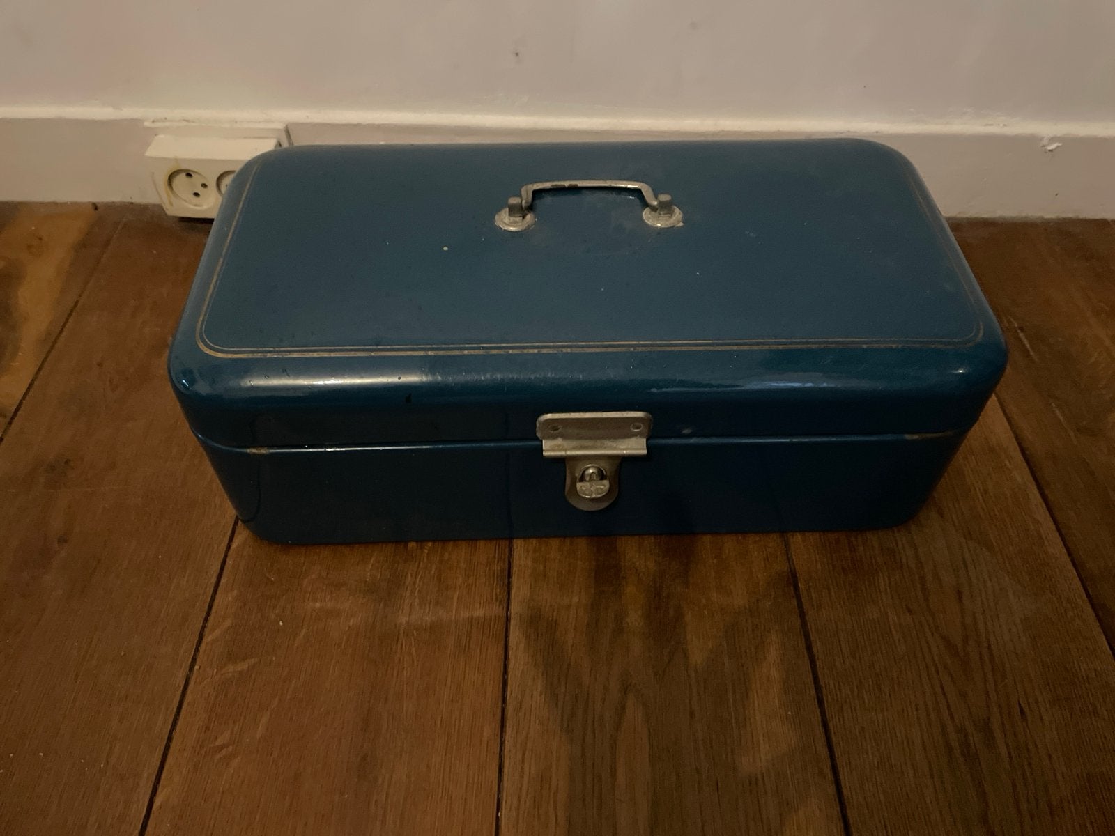 Vintage Emaille Broodtrommel - Blauw met Gouden Bies, Ophalen of Verzenden
