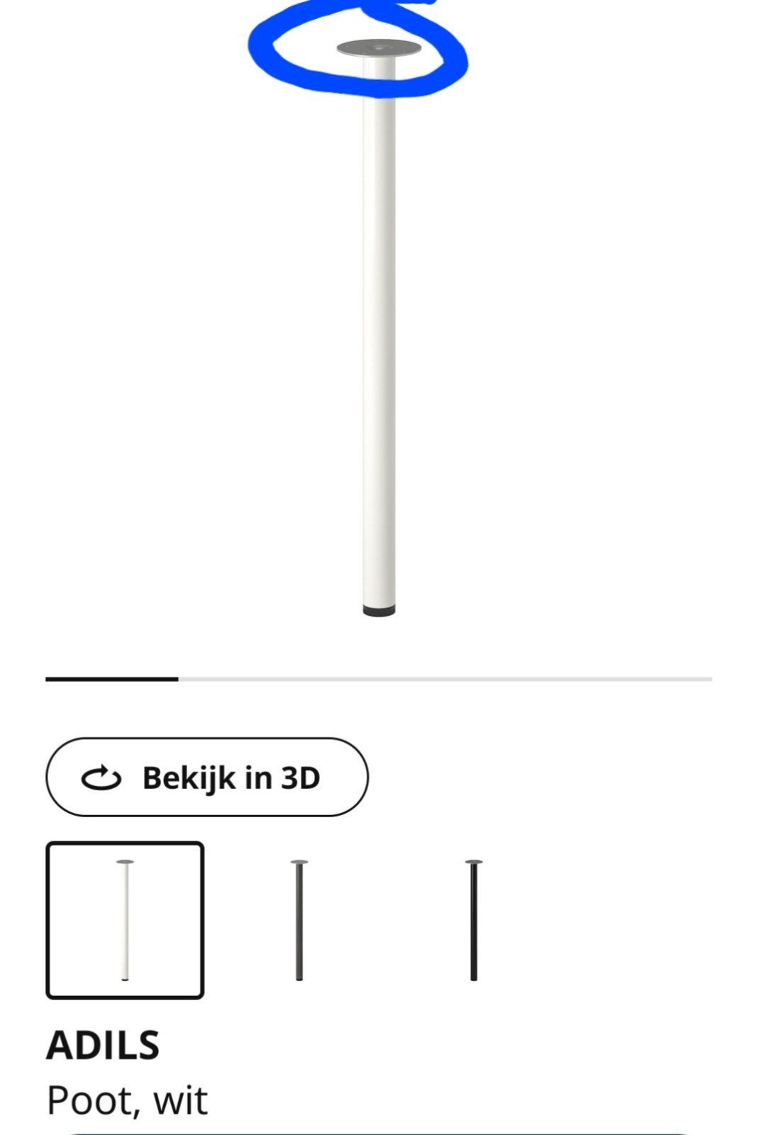 4 witte Adils tafelpoten, Ophalen, Tafelpoot, Minder dan 50 cm, 50 tot 100 cm