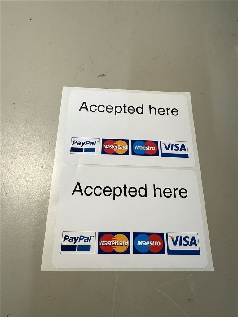 2x Betaalkaart Stickers - Geaccepteerd: PayPal, Mastercard,, Hobby en Vrije tijd, Ophalen of Verzenden, Nieuw, Sticker