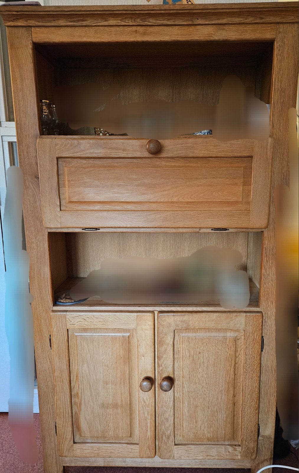 solide blond eiken wand kast met klep en laden, Ophalen, Gebruikt, Met deur(en), Eikenhout