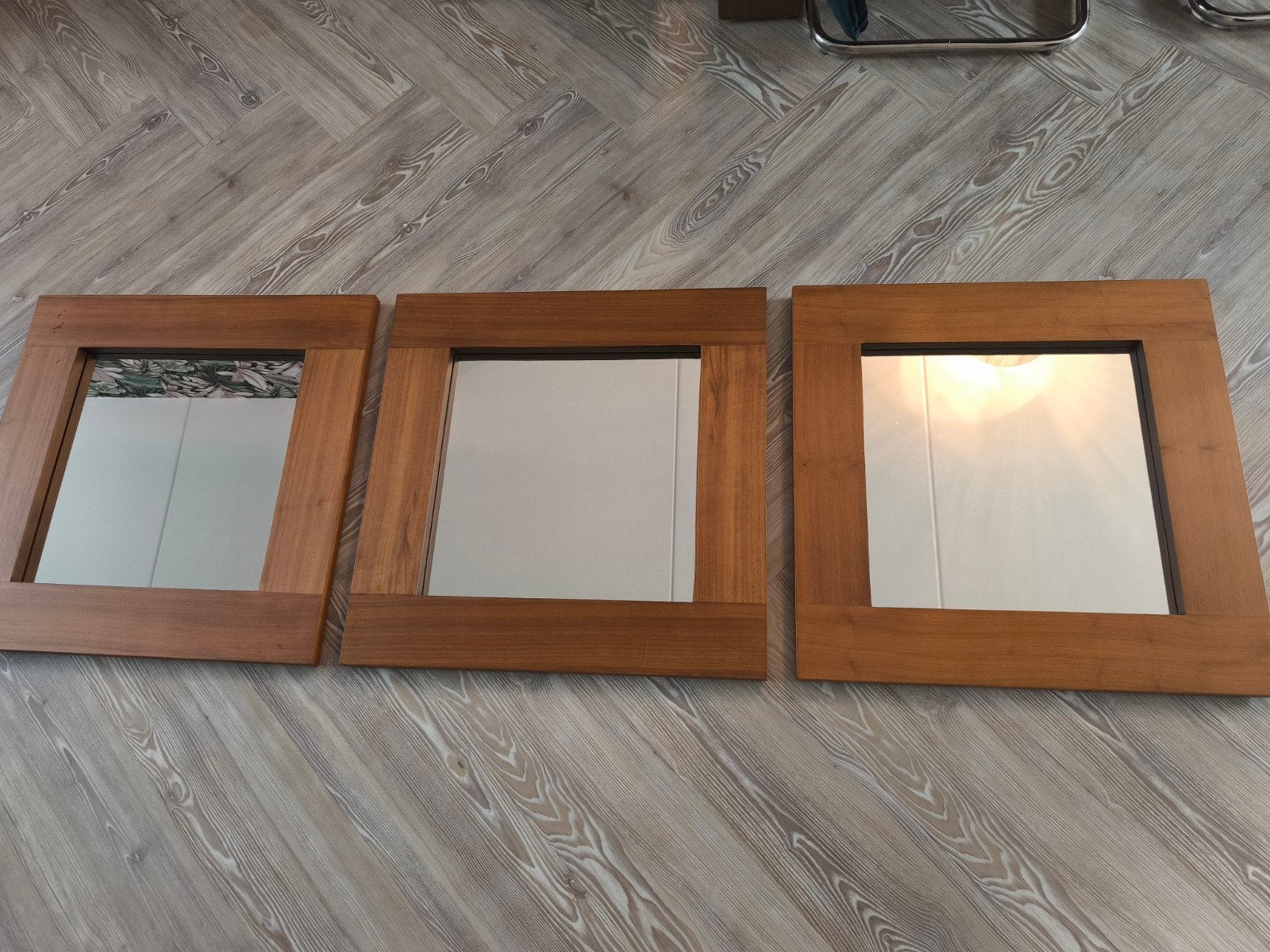 Set van 3 luxe eikenhouten spiegels – MTE Theuns (60x60 cm), Huis en Inrichting, Woonaccessoires | Spiegels, Ophalen of Verzenden