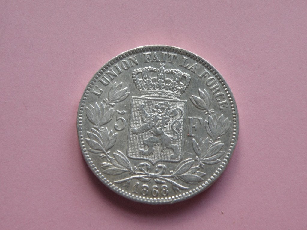 België 5 francs 1868 zilver Leopold II, Verzenden, Zilver, Losse munt, Zilver