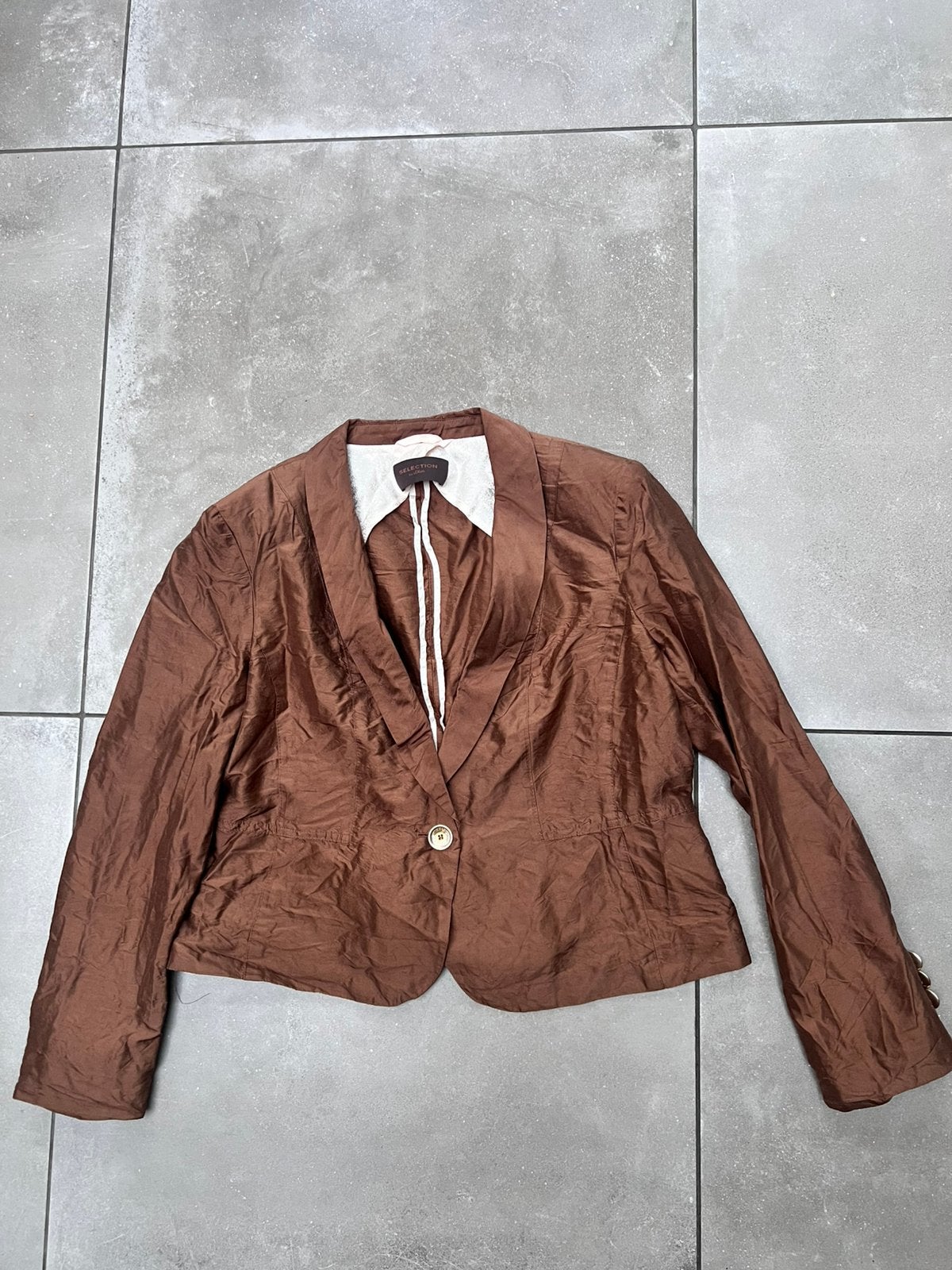 S.OLIVER COGNAC BRUIN 100% ZIJDE BLAZER / JASJE / COLBERT 44, Bruin, Maat 42/44 (L), Ophalen of Verzenden, Zo goed als nieuw