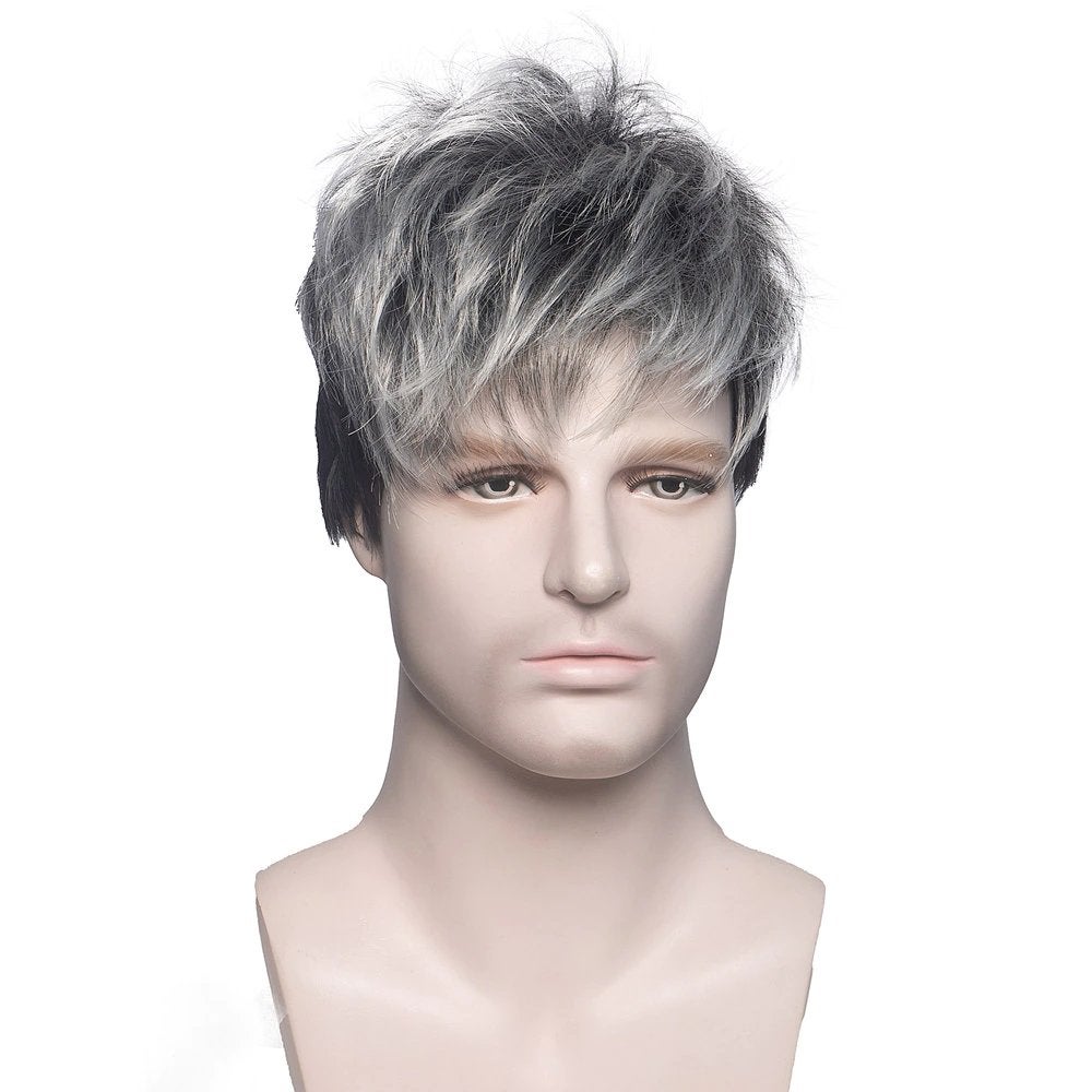 Grijze Zwarte Heren Pruik Haarstuk Haarstukje Mannen Haar, Verzenden, Nieuw, Pruik of Haarverlenging