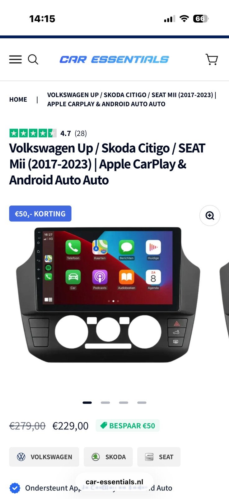 Carplay Skoda Citigo/ Volkswagen UP/ Seat Mii (2017-2023), Ophalen of Verzenden, Zo goed als nieuw