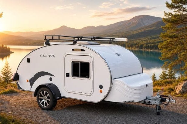 Prachtige Caretta Basoglu 1500 Teardrop Mini Caravan 700Kg, Caravans en Kamperen, Caravans, Vast bed, Tot en met 2, Kleine zit