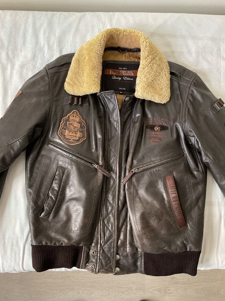 Lederen jas zgn.pilotenjack nickelson maat XL, Bruin, Nickelson, Maat 56/58 (XL), Ophalen of Verzenden