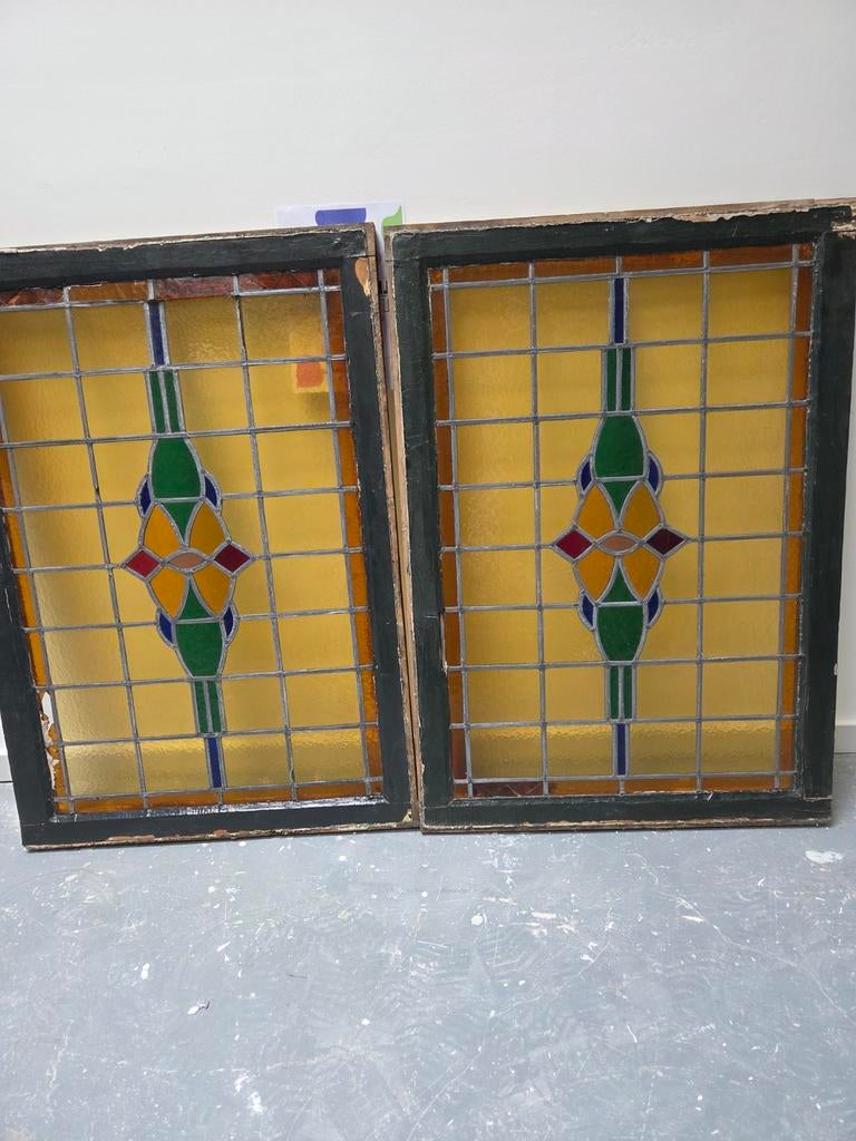 Glas in lood ramen - 70 x 100 cm, Doe-het-zelf en Verbouw, Glas en Ramen, Ophalen, Gevelraam of Ruit, Gebruikt, Minder dan 80 cm