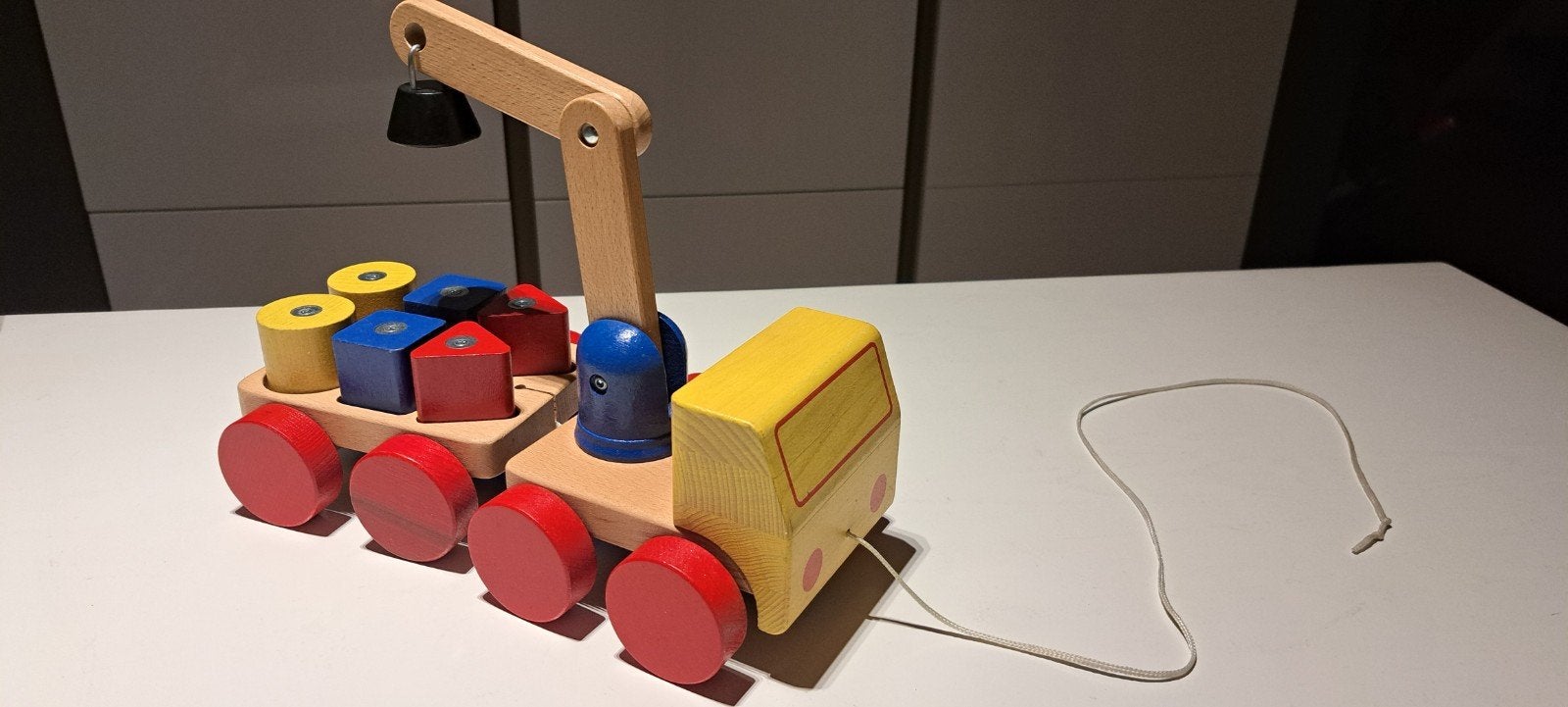 Houten takelwagen met aanhanger en blokken, Ophalen, Gebruikt, Duw- of Trekspeelgoed