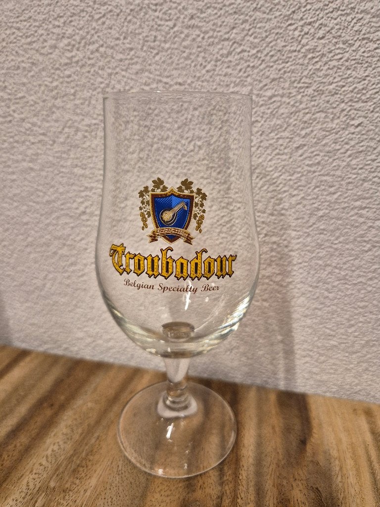 Troubadour Bierglas - Belgisch Speciaalbier, Ophalen of Verzenden, Zo goed als nieuw, Glas of Glazen, Overige merken