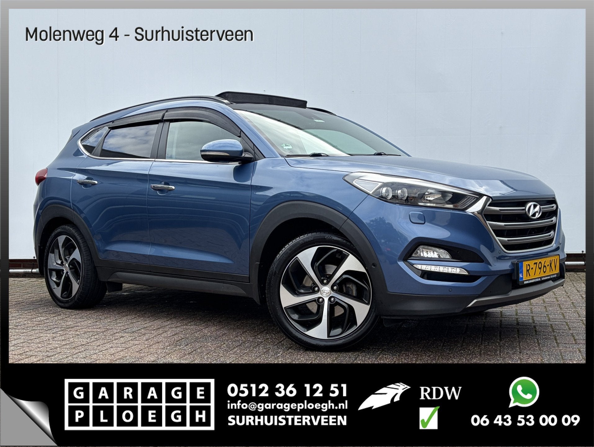 Hyundai Tucson 1.6 T-GDi Premium 4WD Pano Trekhaak StoelVerw, Auto's, Lichtsensor, Gebruikt, 4 cilinders, Blauw
