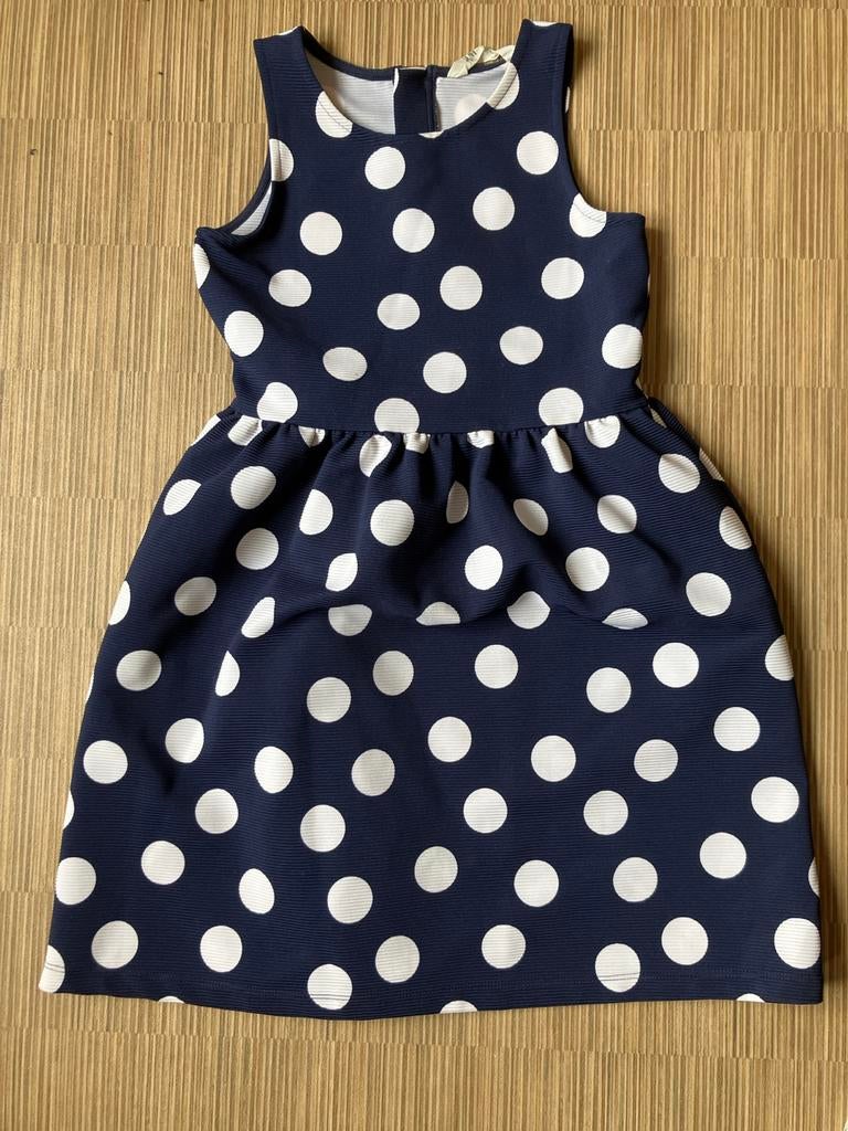 Donkerblauw kinderjurkje met witte stippen 134/140, Ophalen of Verzenden, Zo goed als nieuw