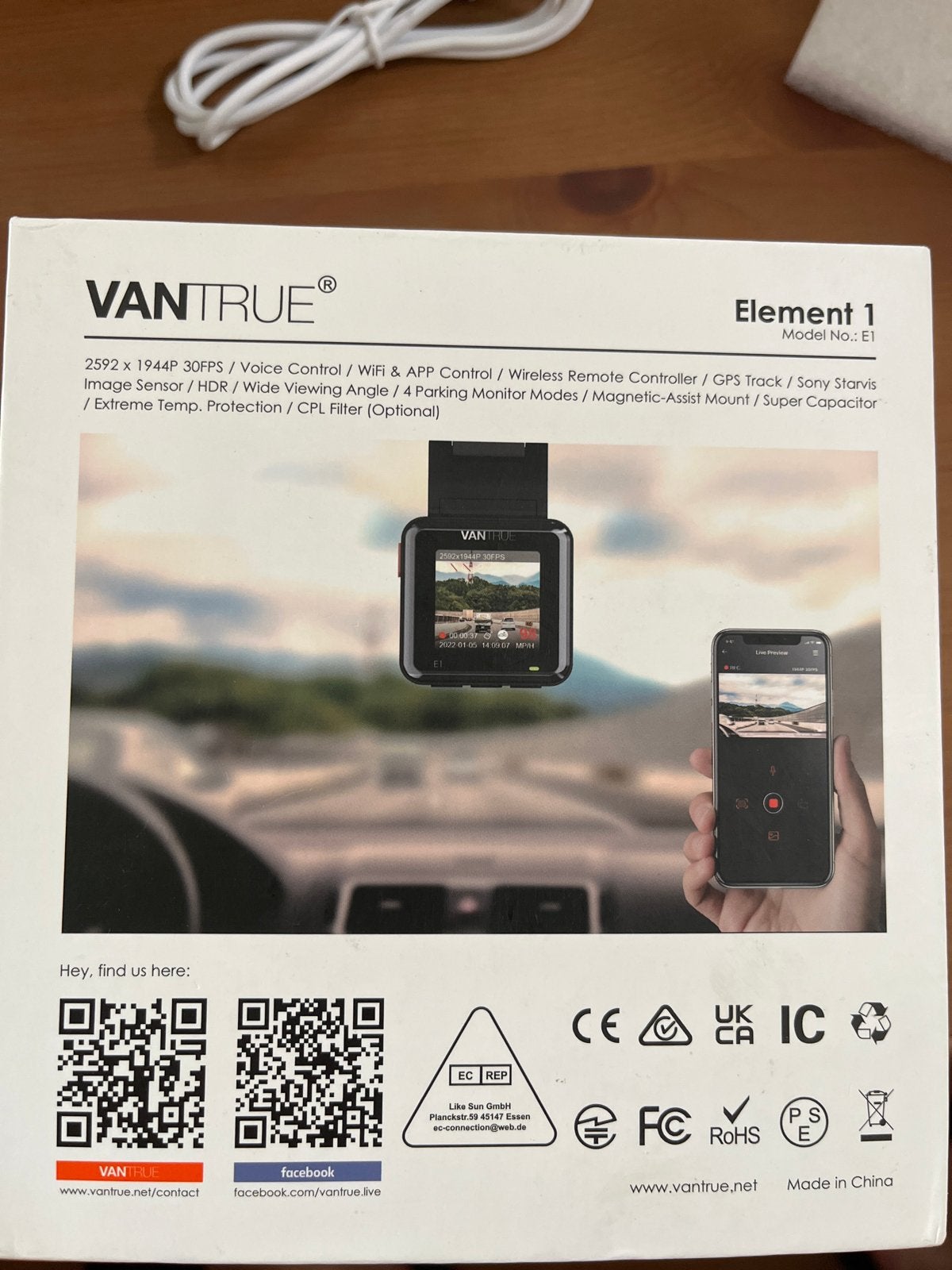 Vantrue Element 1 Dashcam - Nieuw in doos, Auto diversen, Dashcams, Ophalen, Nieuw