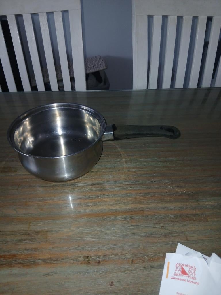 RVS steelpan met handvat, Huis en Inrichting, Keuken | Potten en Pannen, Ophalen of Verzenden, Gebruikt, Rvs, Kookpan of Snelkookpan