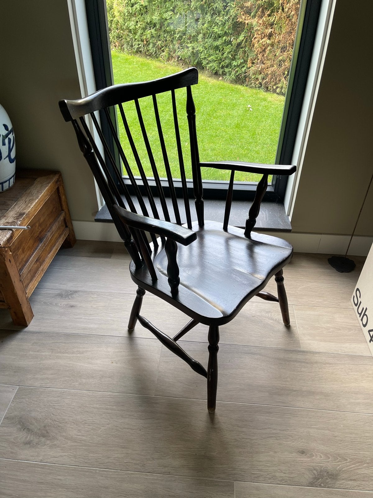 Vintage houten Windsor stoel met armleuningen, Ophalen