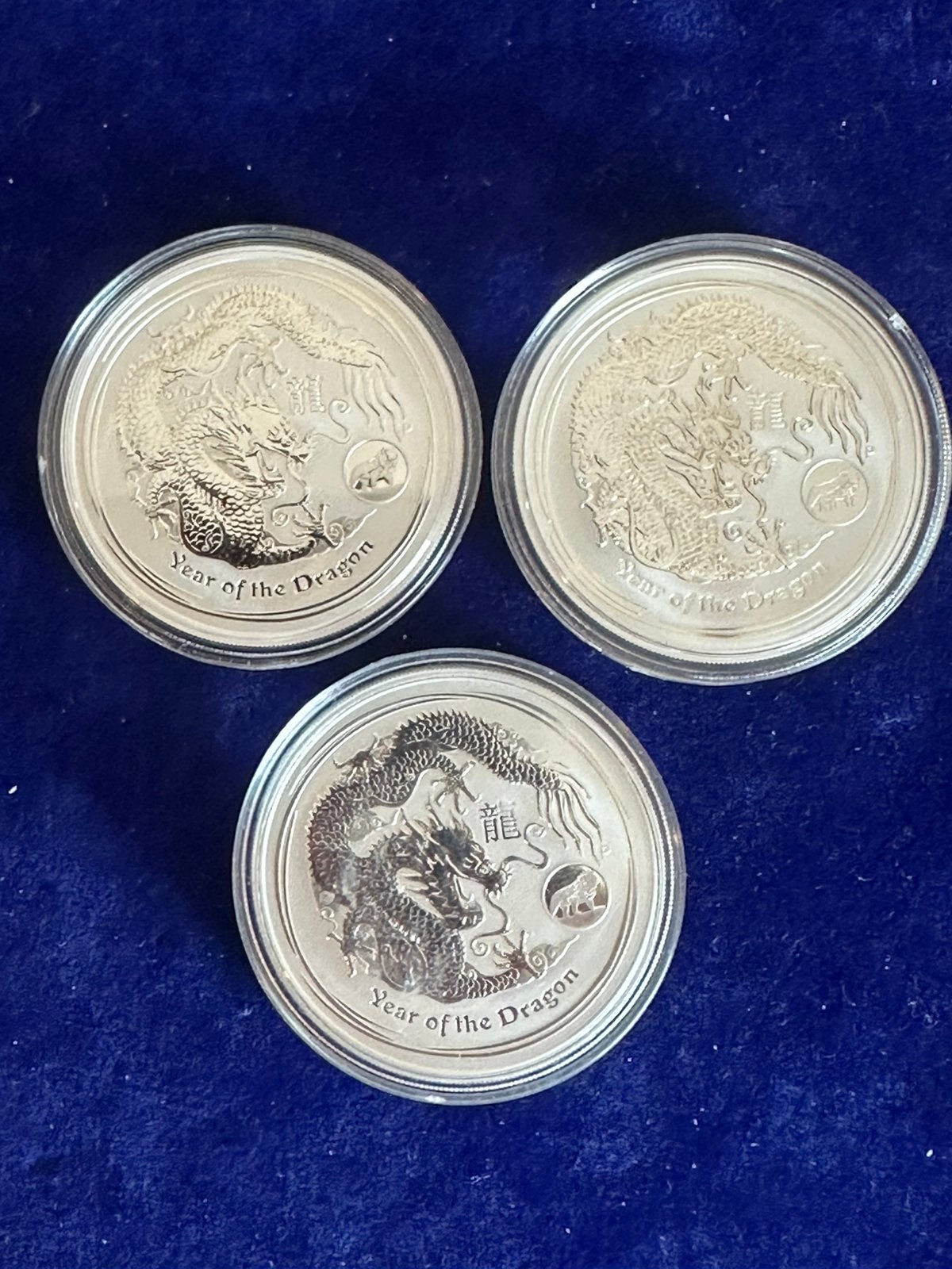 Lunar 2. Dragon met privy 3 x1 oz, Ophalen of Verzenden, Zilver