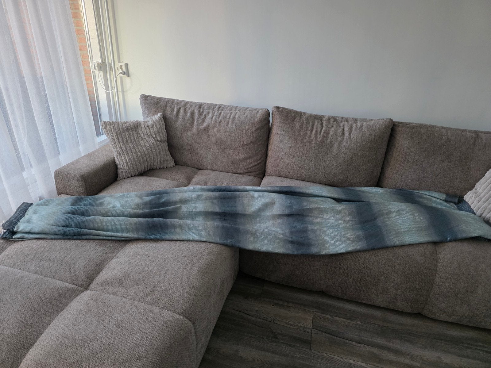 3 Retro Gordijnen met Subtiele Glans - Zo goed als nieuw, Overige materialen, Blauw, Ophalen of Verzenden, Zo goed als nieuw