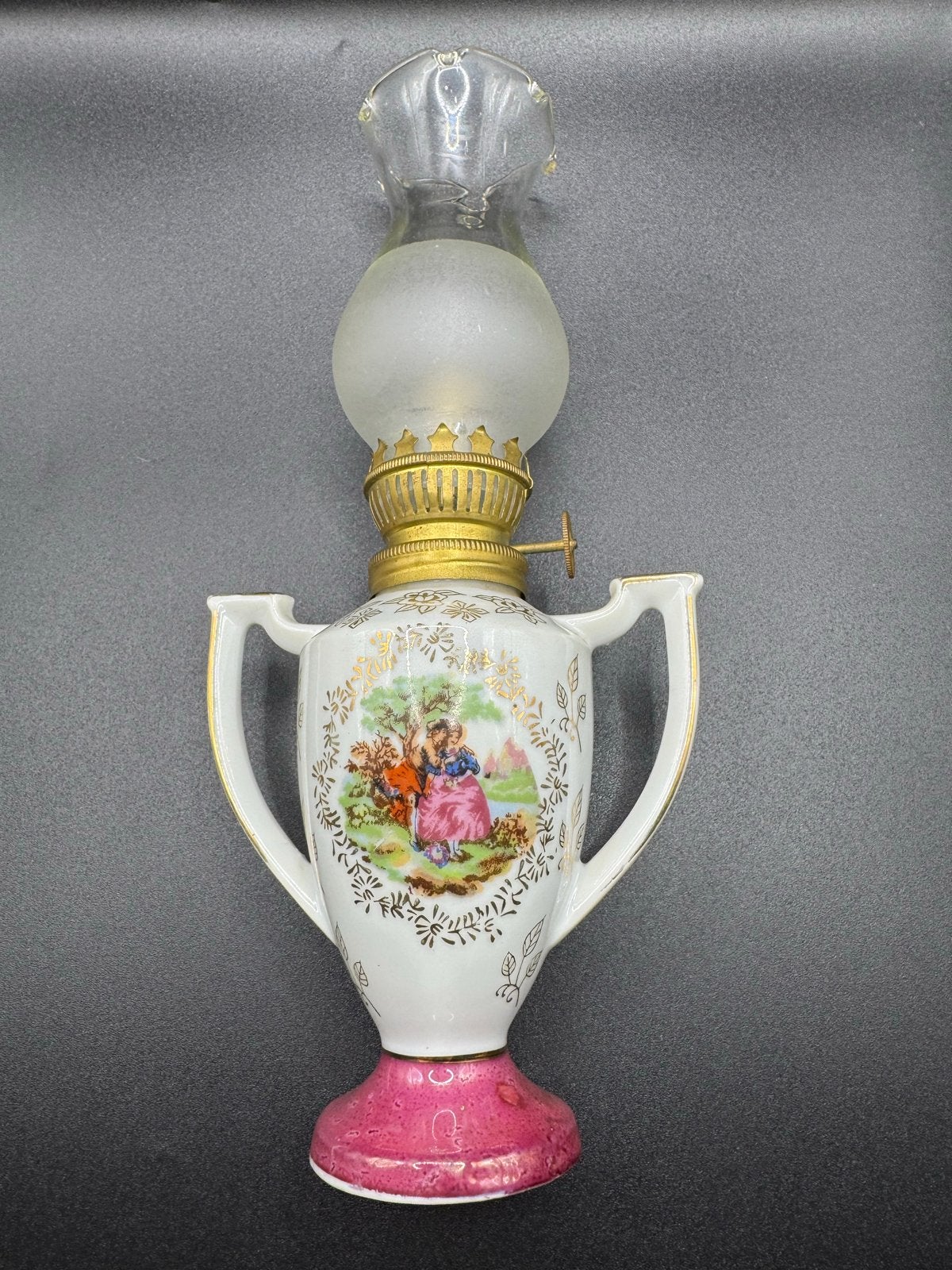 Vintage Keramische Olielamp met Romantisch Tafereel, Verzenden