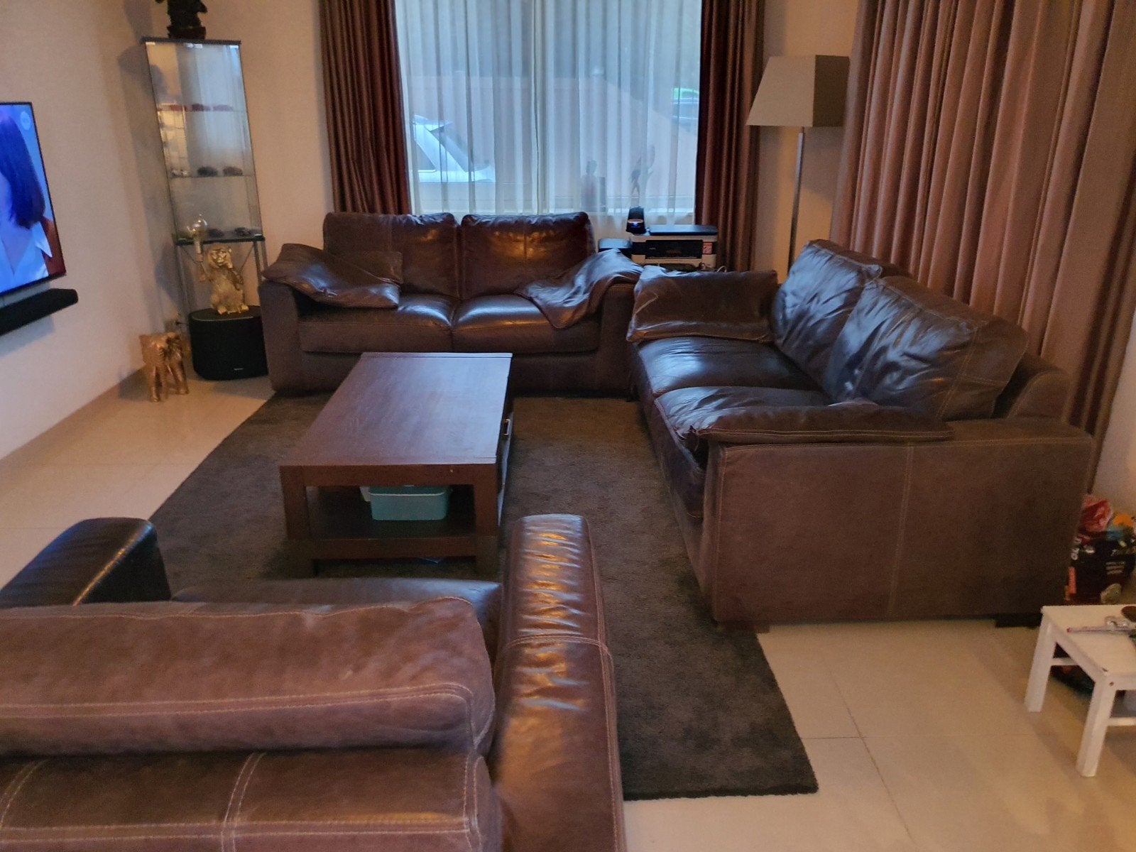 Leren bankstel en fauteuil - 3-zits, 2-zits en 1-zits, Huis en Inrichting, Gebruikt, Ophalen of Verzenden, Rechte bank, 200 tot 250 cm