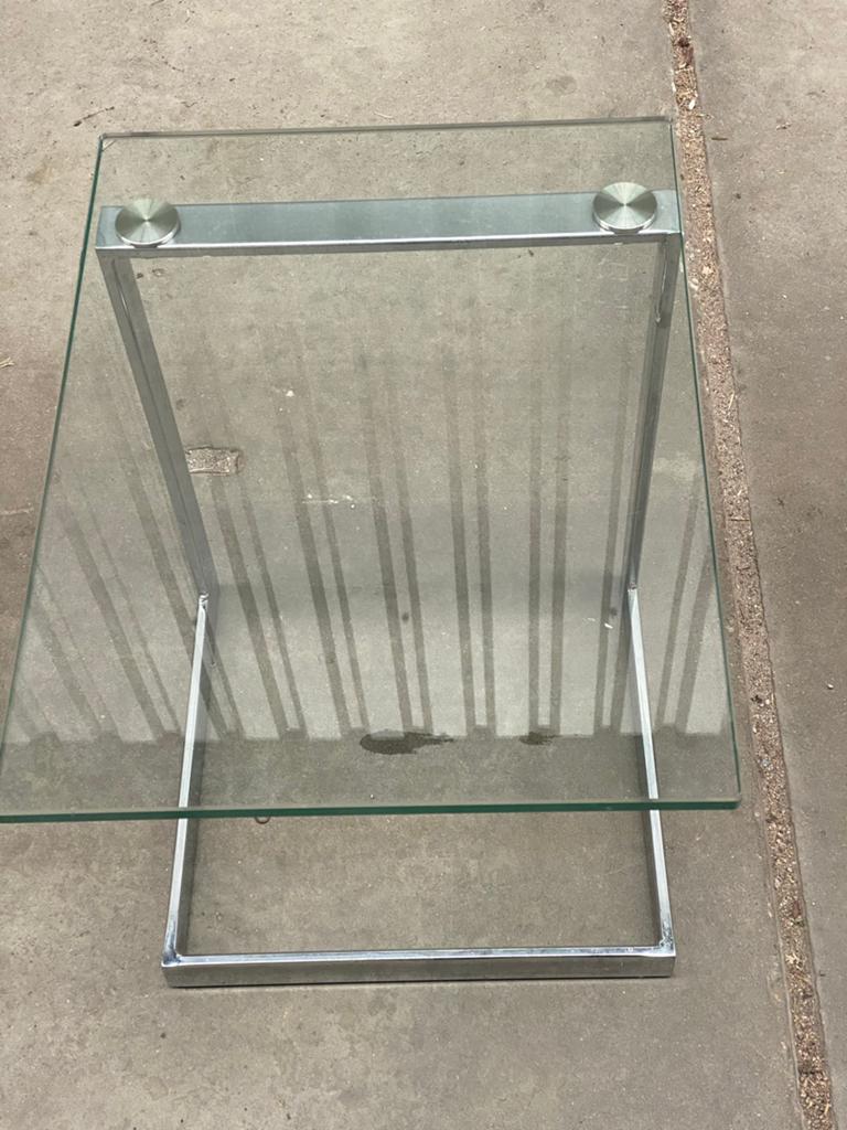 Gebra tafel van glas en metaal, Ophalen, Minder dan 45 cm, Minder dan 55 cm, Gebruikt