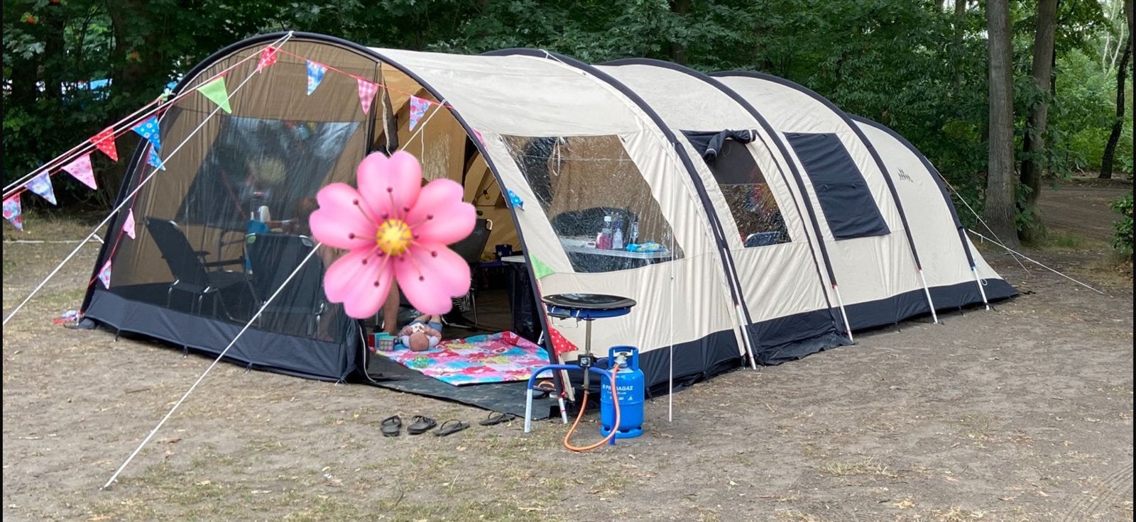 Obelink Familia 6, tunneltent 6 personen., Caravans en Kamperen, Ophalen, Zo goed als nieuw, Tot en met 6