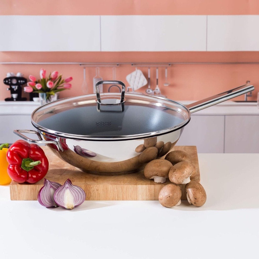 vivo Villeroy & Boch wokpan van 30 cm, incl glazen deksel., Nieuw, Ophalen of Verzenden, Antiaanbaklaag, Rvs