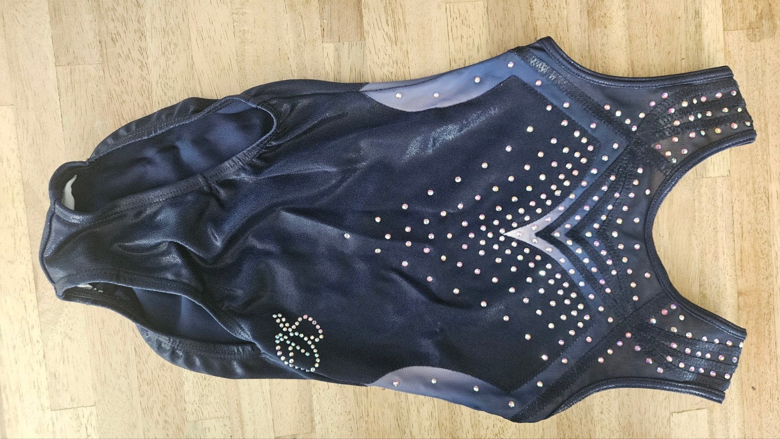 Turnpakje met strass steentjes - Maat M, Blauw, Overige typen, Zo goed als nieuw, Kindermaat 122 t/m 140