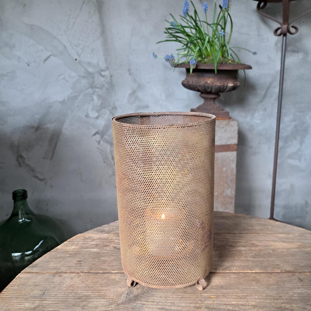 Brocante metalen windlicht kandelaar roest *Etage3*, Gebruikt, ., Ophalen of Verzenden, .