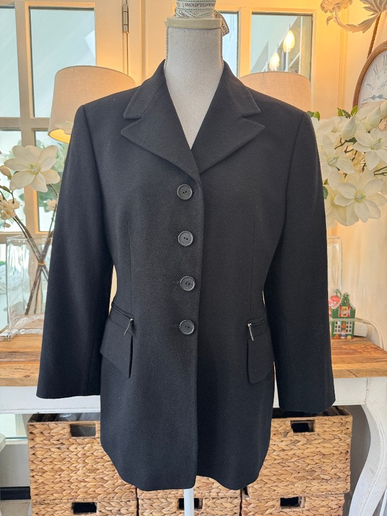 Chique, klassieke, Zwarte blazer Escada, 40/M, wol mix., Maat 38/40 (M), Verzenden, Zwart, Zo goed als nieuw