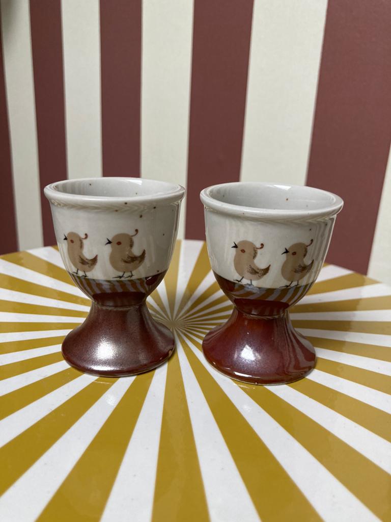 Vintage keramieken eierdopjes met vogeltjes, Ophalen of Verzenden