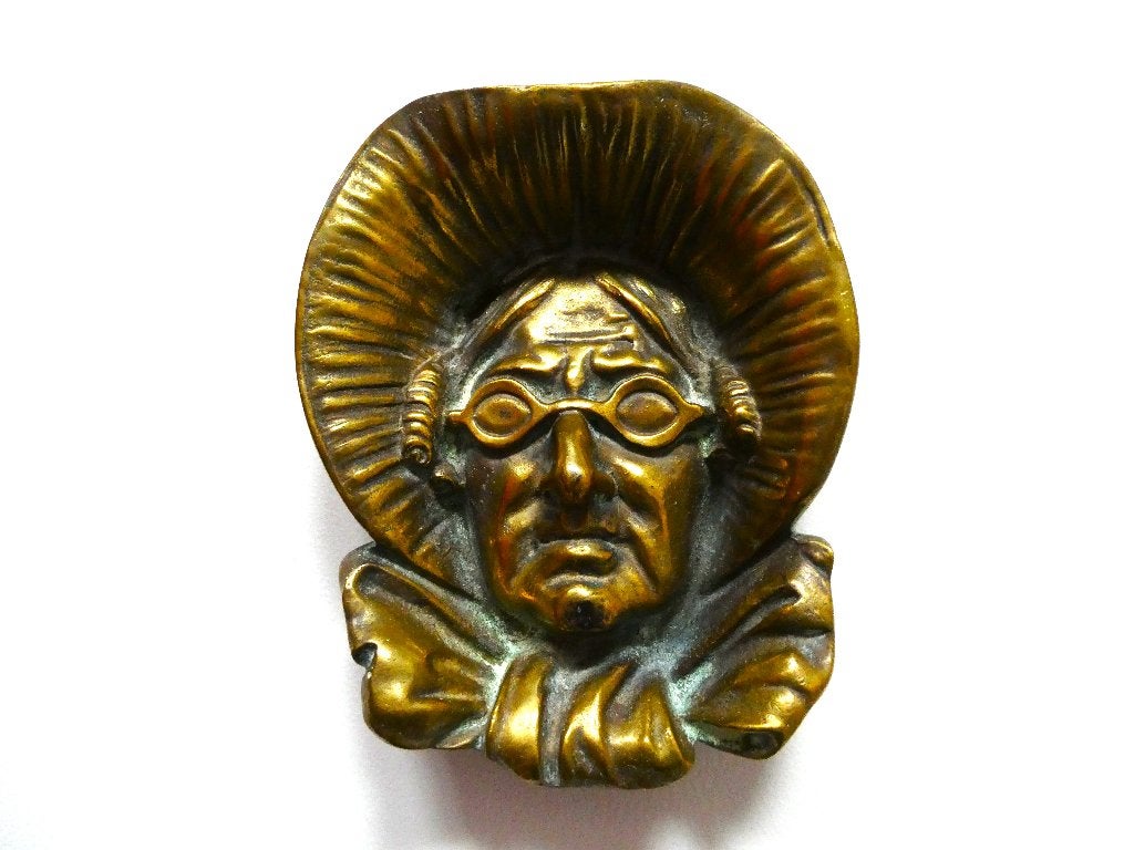 Bronzen vide poche schaaltje dame met bonnet bril, Antiek en Kunst, Antiek | Koper en Brons, Ophalen of Verzenden, Brons
