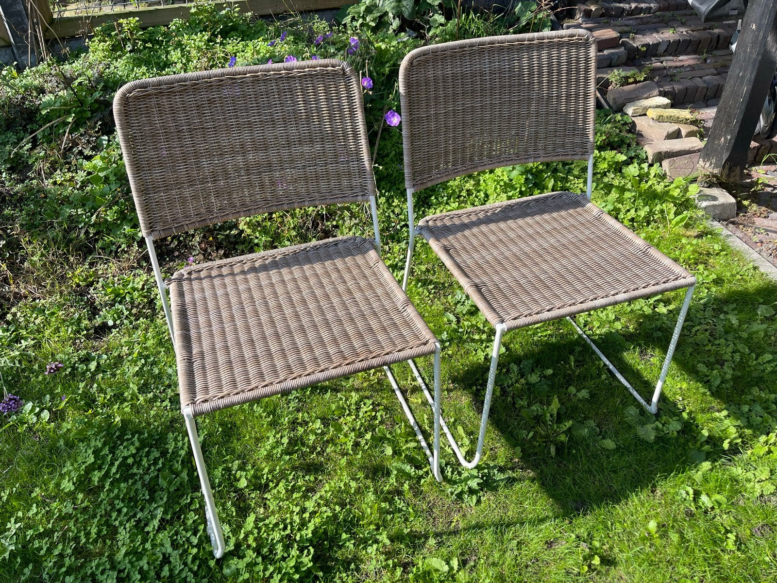 Twee rieten stoelen met metalen frame, Ophalen, Gebruikt, Twee, Overige kleuren