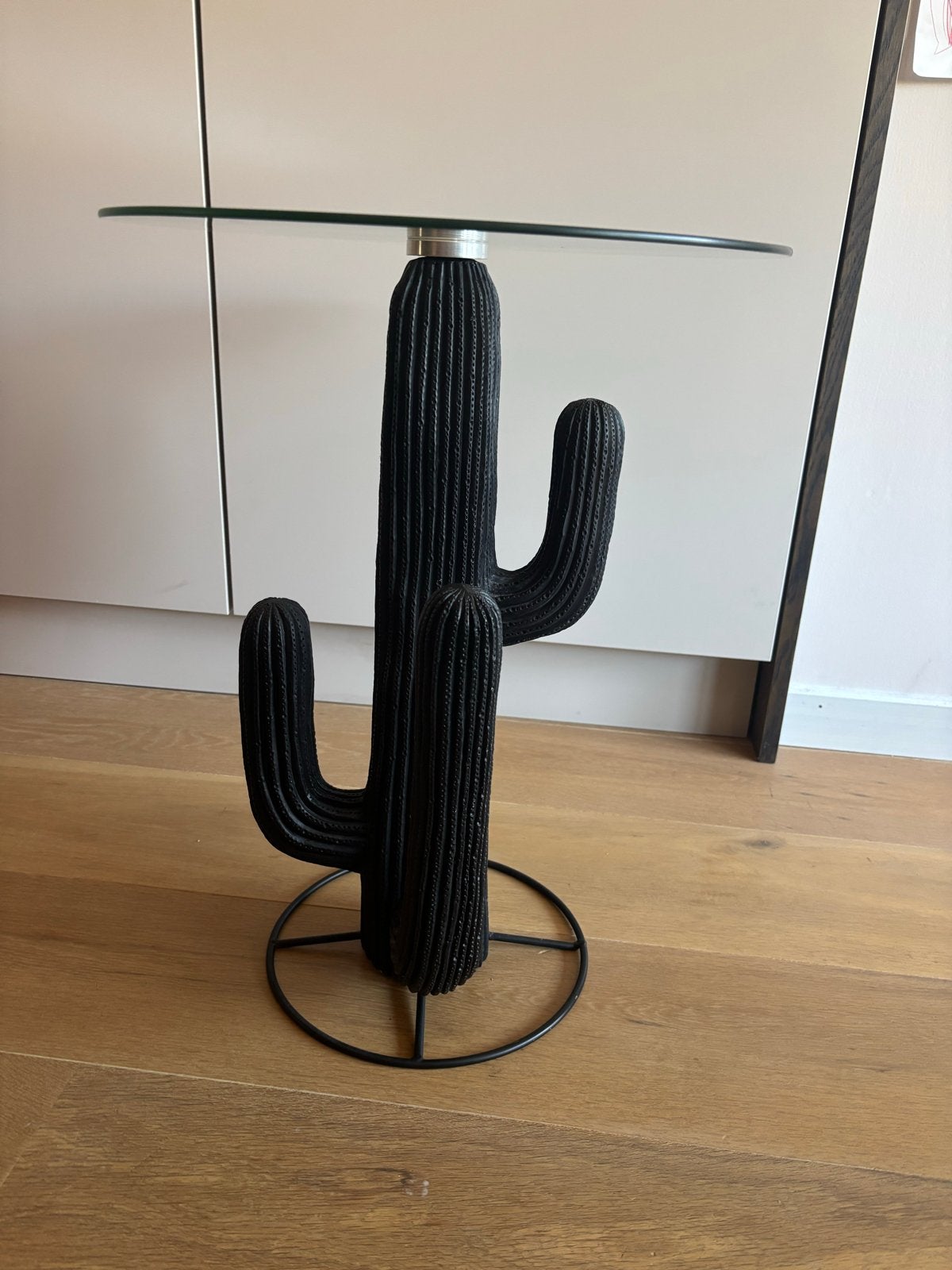 Cactus bijzettafel met glazen blad - 52 cm hoog, Gebruikt, Rond, Glas, Ophalen