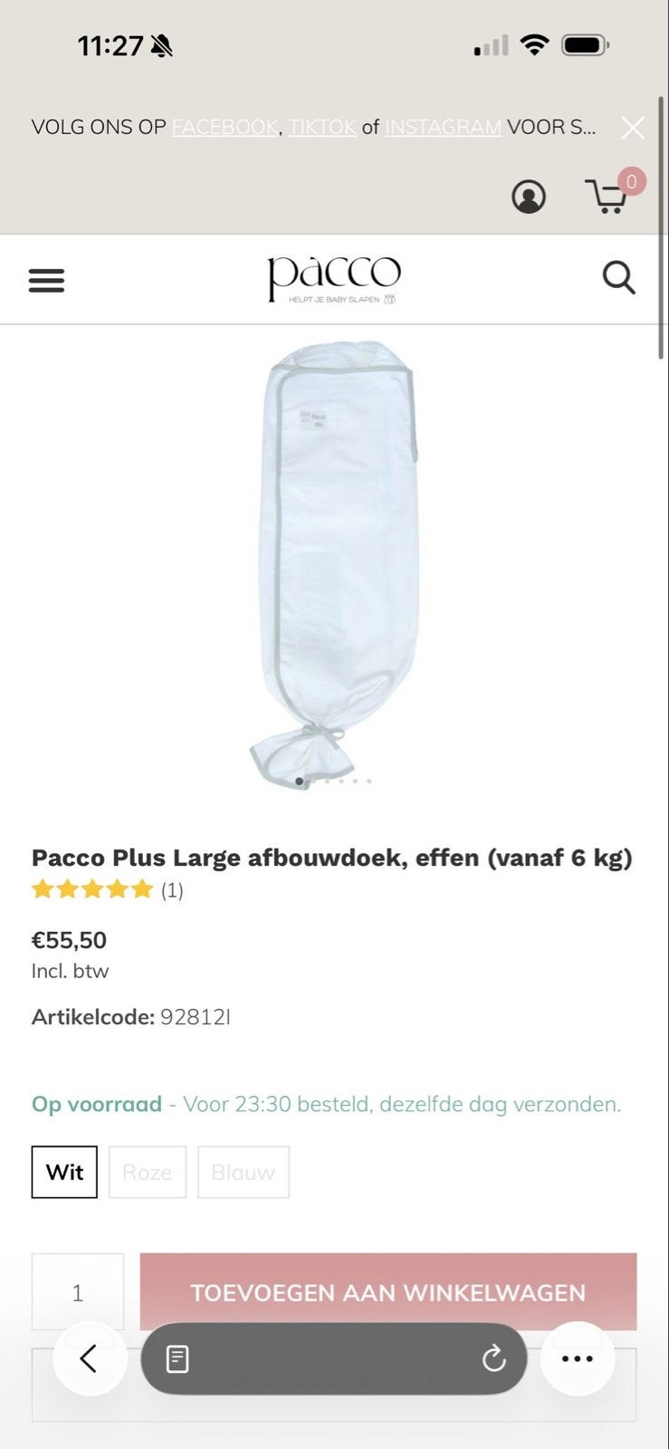 Pacco Plus Large afbouwdoek, effen (vanaf 6 kg), Ophalen of Verzenden, Gebruikt, Bakerzak of Bakerdoek