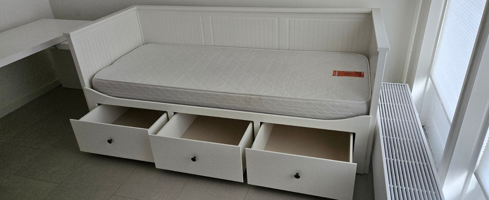IKEA Hemnes bedbank met 2 matrassen en 3 lades, Wit, Tweepersoons, Ophalen of Verzenden, 80 cm