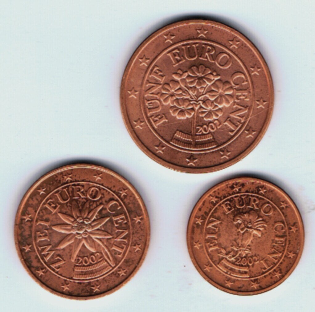 23-1302 Oostenrijk 1, 2 en 5 cent 2002, Ophalen of Verzenden, Oostenrijk, 5 cent, Losse munt
