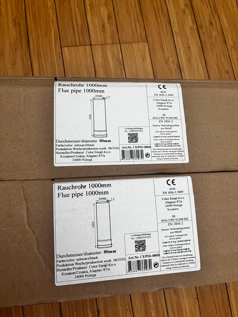 2x 1000mm Kachelpijp pelletkachel 80 mm zwart, Ophalen, Overige brandstoffen, Nieuw, Pelletkachel