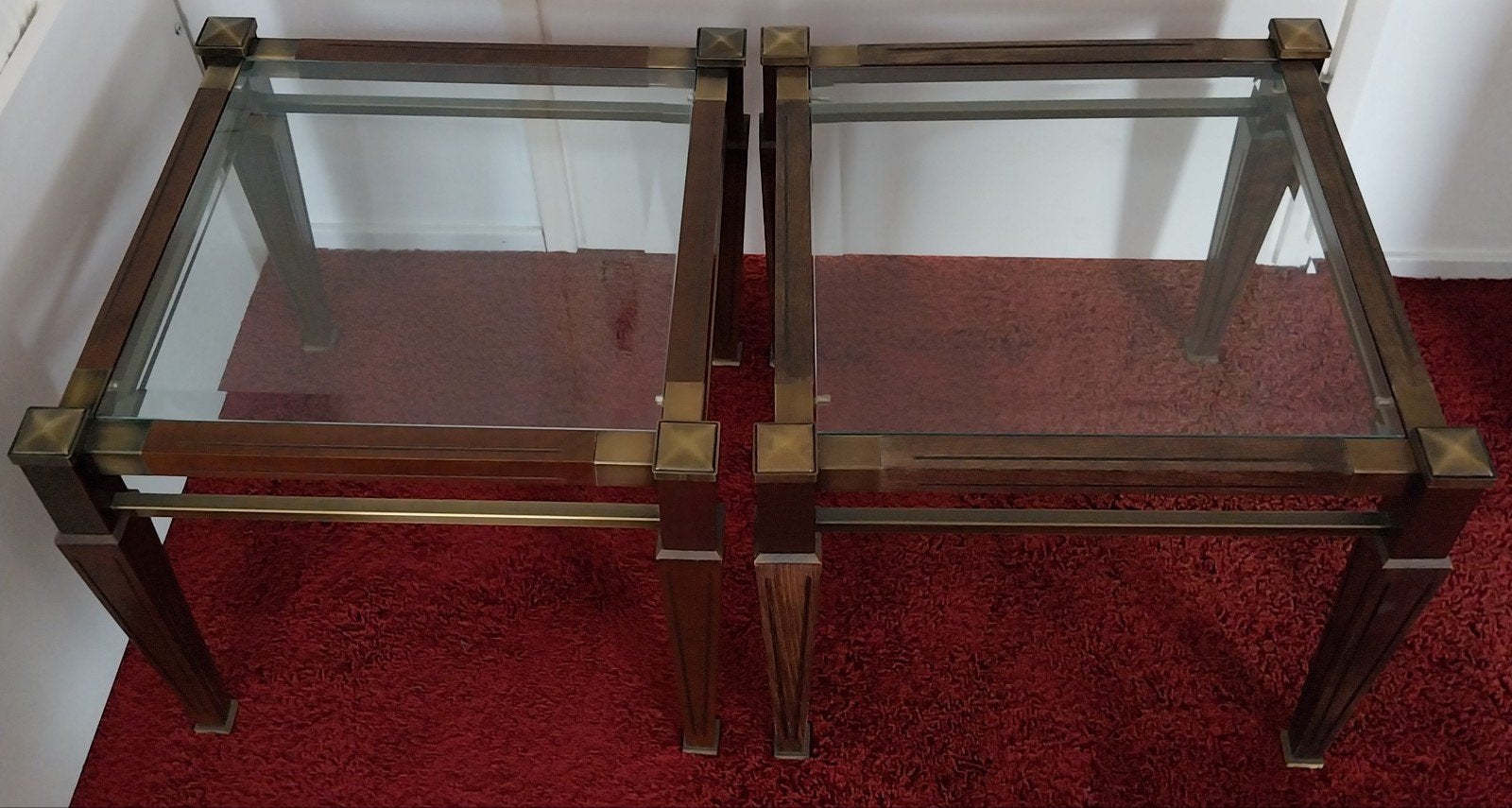 Set van 2 bijzettafels met glas en messing, Ophalen of Verzenden