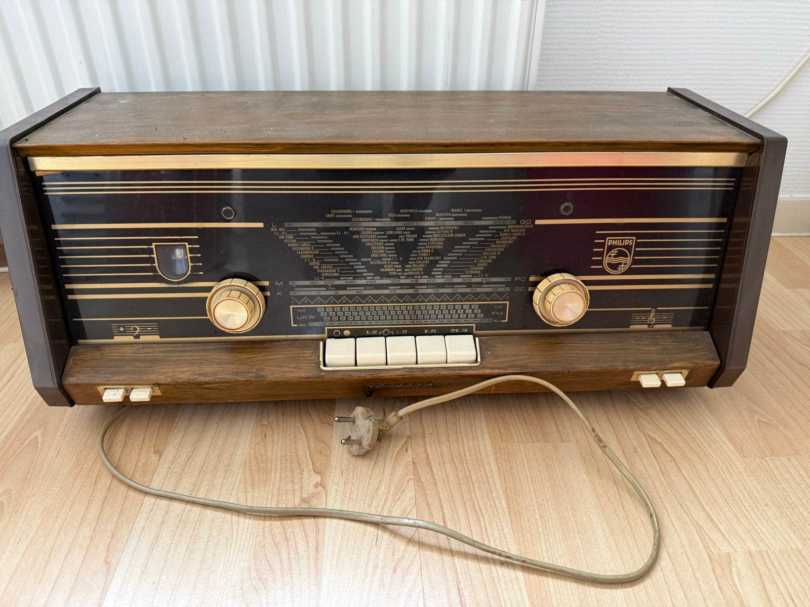 Vintage Philips buizenradio - Klassieke houten radio, Ophalen, Gebruikt, Radio