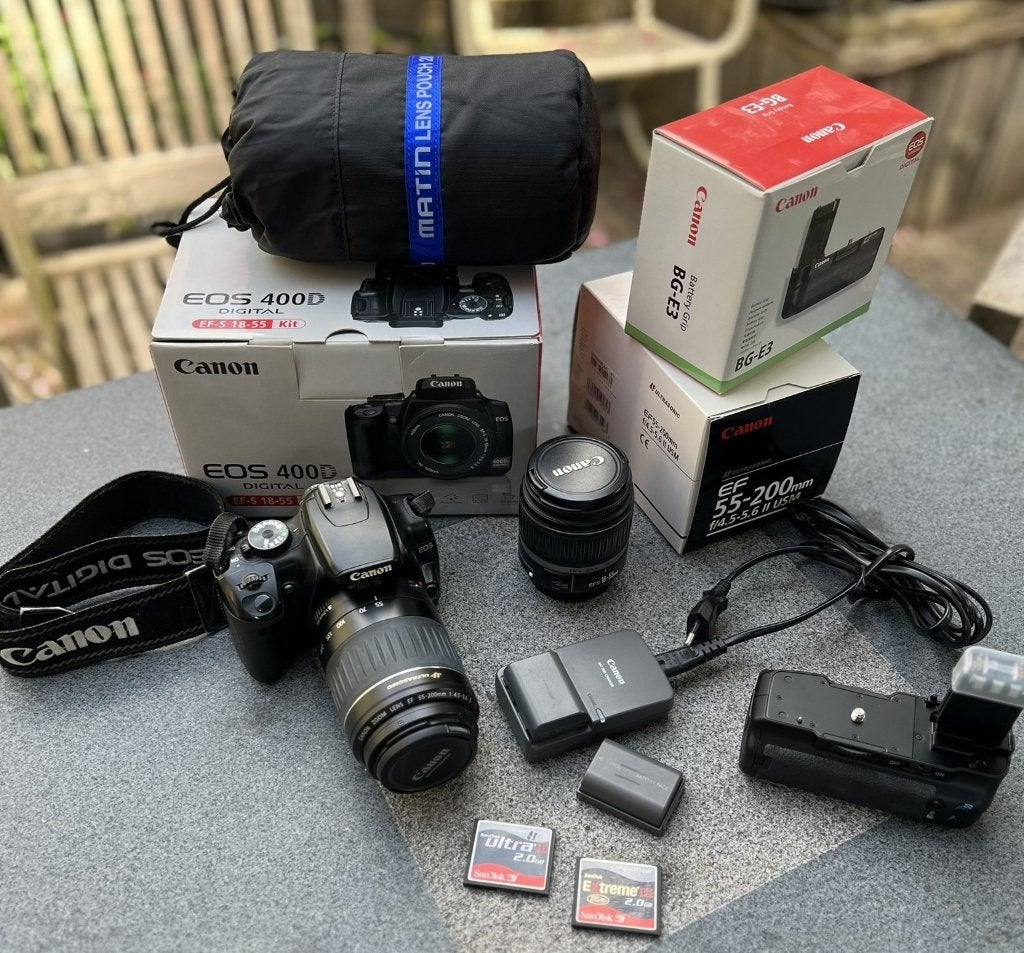 Canon EOS400D (EF-S 18-55/EF55-200mm/BG-E3 BatteryGrip), Spiegelreflex, Canon, 10 megapixels, Geheugenkaart