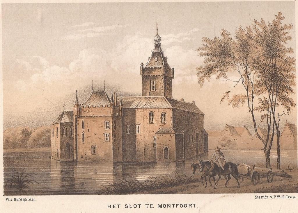 Het Slot te Montfoort Litho W.J. Hofdijk 1883, Origineel, 1800 - 1899, Architectuur, 13 cm