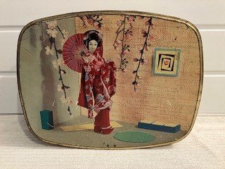 Japanse stijl - grote blikken opbergdoos fraaie afbeelding, Verzamelen, Blikken, Verzenden, Gebruikt, Overige, Overige merken