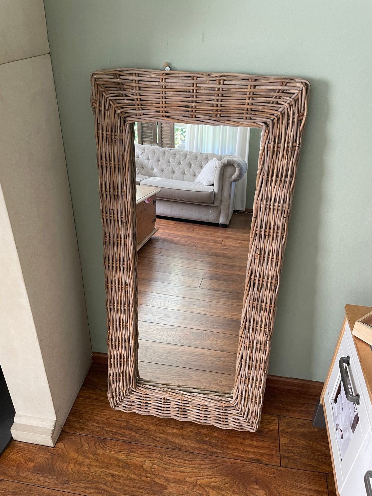 Mooie rotan spiegel/buitenspiegel 118x55 cm, Huis en Inrichting, Gebruikt, 100 tot 150 cm, Ophalen of Verzenden, Rechthoekig